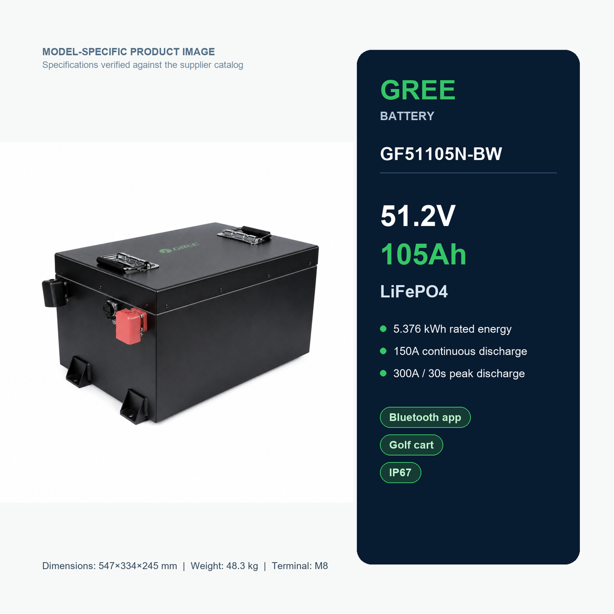 Gree GF51105N-BW 51.2V 105Ah LiFePO4 product specifications Main image