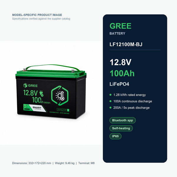 Gree LF12100M-BJ 12.8V 100Ah LiFePO4 product specifications
