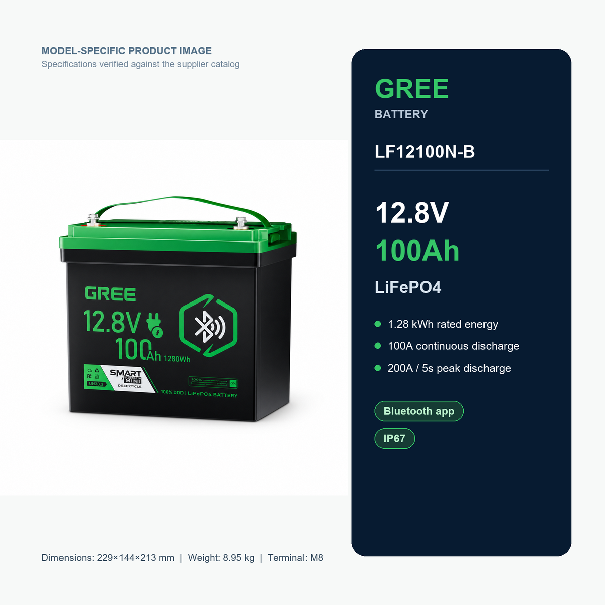 Gree LF12100N-B 12.8V 100Ah LiFePO4 product specifications Main image