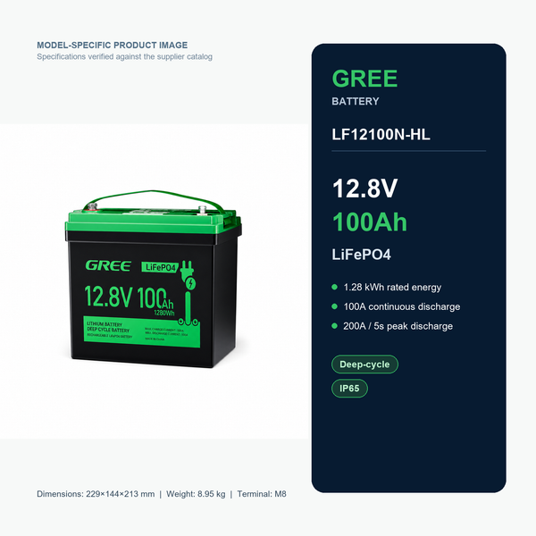 Gree LF12100N-HL 12.8V 100Ah LiFePO4 product specifications
