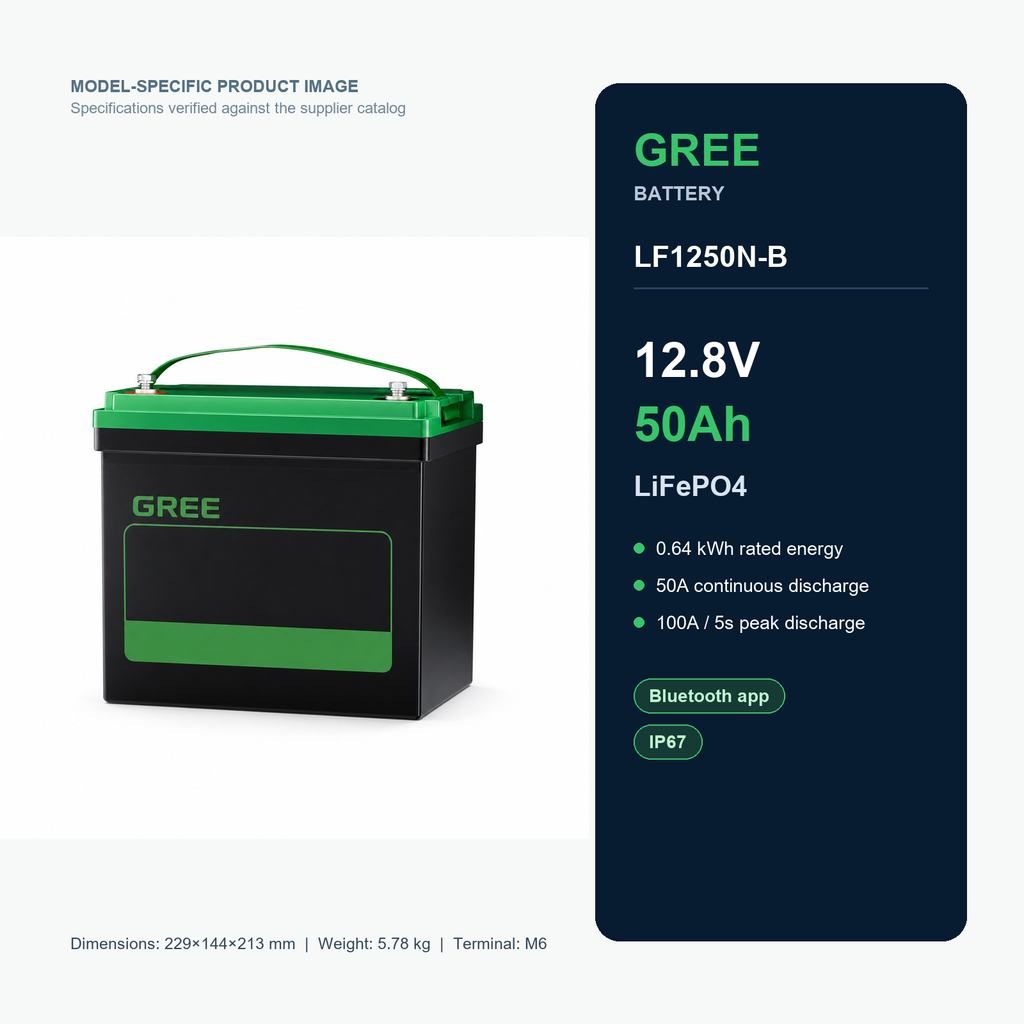 Gree LF1250N-B 12.8V 50Ah LiFePO4 product specifications