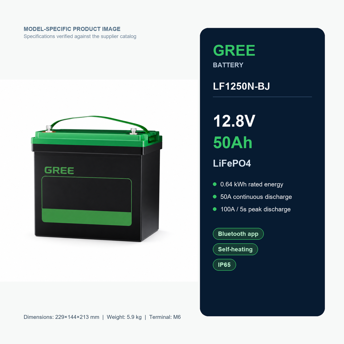 Gree LF1250N-BJ 12.8V 50Ah LiFePO4 product specifications Main image