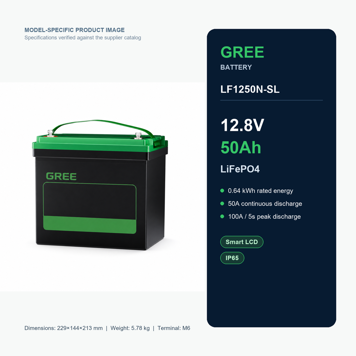 Gree LF1250N-SL 12.8V 50Ah LiFePO4 product specifications Main image