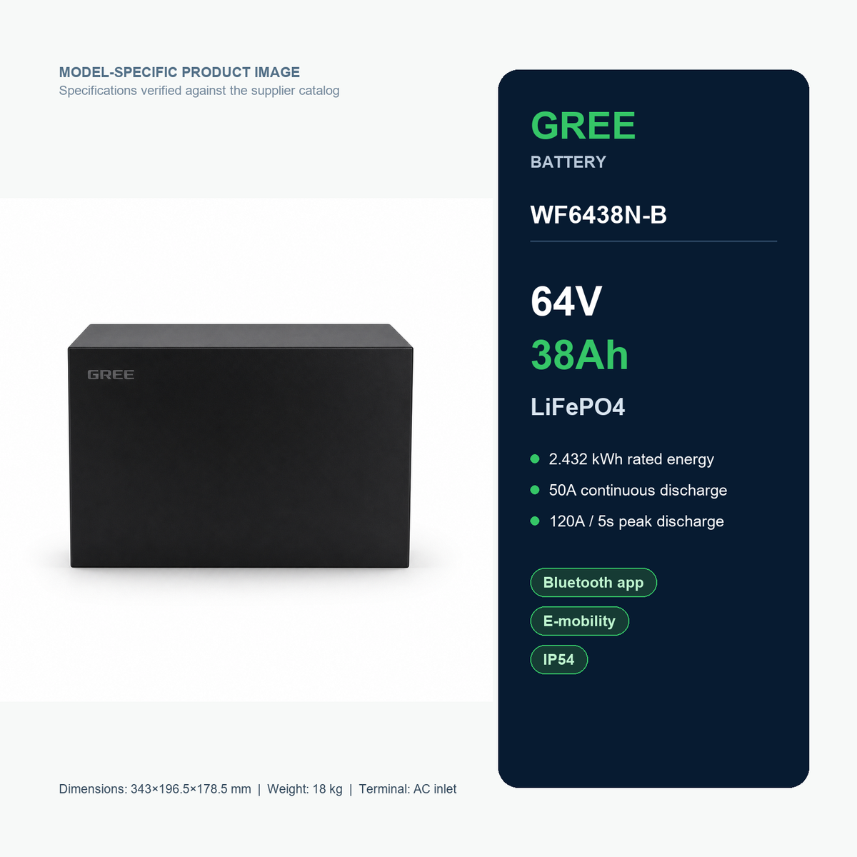 Gree WF6438N-B 64V 38Ah LiFePO4 product specifications Main image