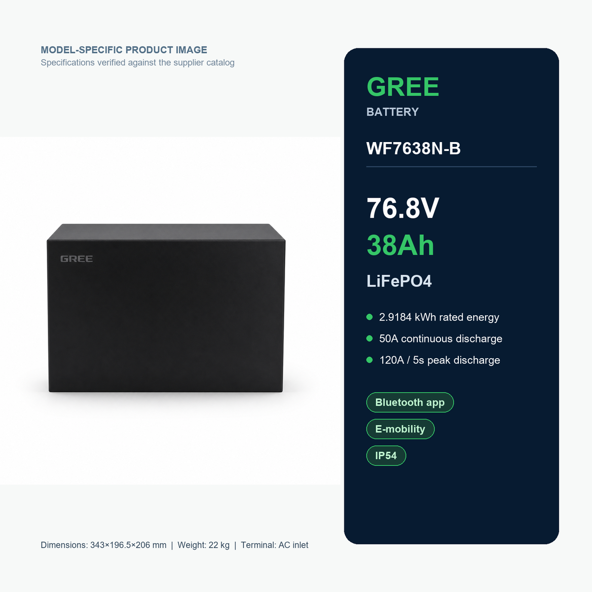 Gree WF7638N-B 76.8V 38Ah LiFePO4 product specifications Main image